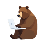 BTAB DSP a bear having fun, working on a laptop.